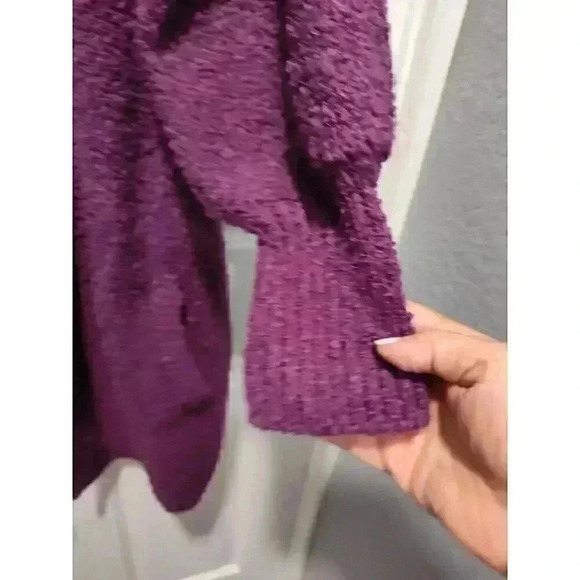 Vintage Monto Por Le Chois Boucle Knit Open Front Purple Cardigan Sweater Sz MED - Picture 4 of 7
